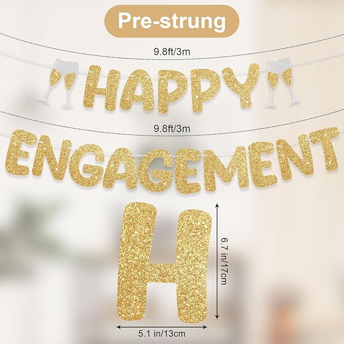 Happy Engagement Banner, Party Banner for Engaged Decorations, Engaged Banner Sign for proposal Wedding Bridal Shower Decor Bachelrette Party Decorations