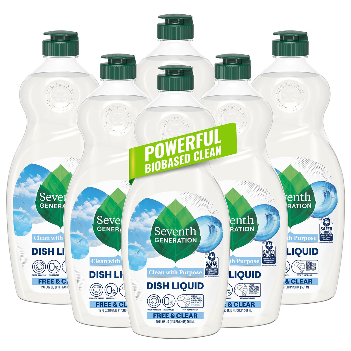 Seventh Generation Dish Liquid Soap Free & Clear liquid soap Pack of 6 Dishwashing Soap Dish Soap for sensitive skin 19 oz