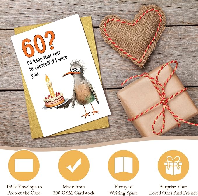 Funny 60th Birthday Card Gift for Men Women, Unique Bird 60th Birthday Card Gift for Him Her, 60 Years Old Bday Gifts for Mom Dad Friend Husband Wife Brother Sister