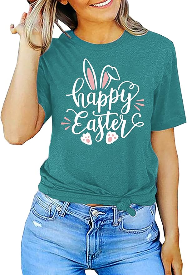 LAZYCHILD Women Easter Teacher Shirts: Funny Treat All with Kindness T-Shirt Bunny Rabbit Tee Tops