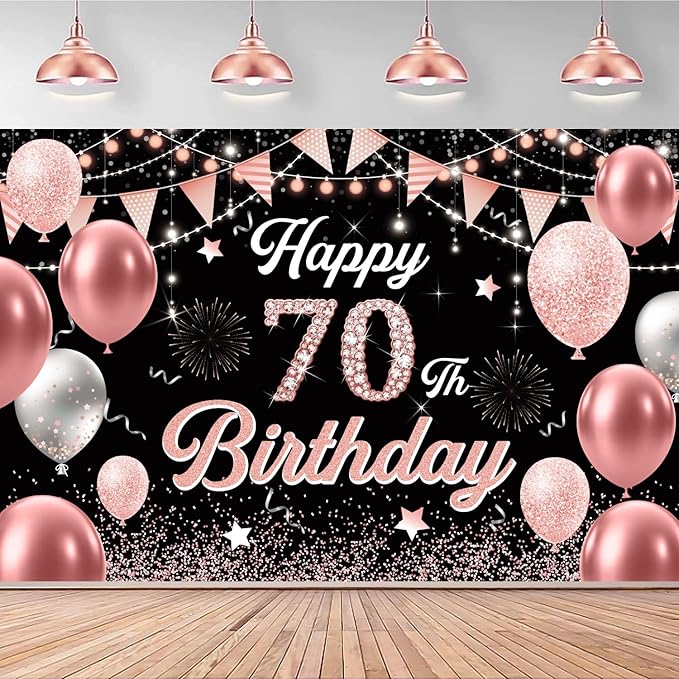 70th Birthday Decorations for Women - Happy 70th Birthday Banner Decorations Cheers to 70 Years Birthday Party Indoor and Outdoor Decoration Suppiles Pink Backdrop for 70th Birthday Party Favors Decor