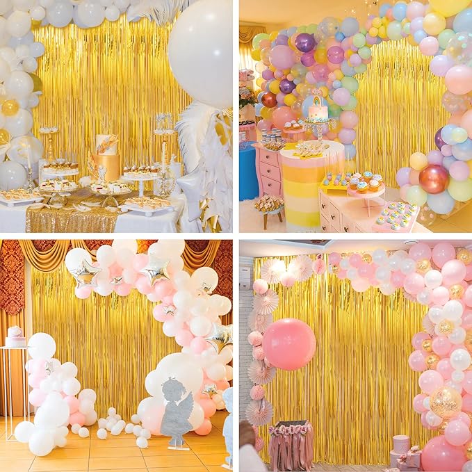 Crosize 2 Pack 3.3 x 9.9 ft Gold Foil Fringe Curtains Party Decorations, Gold Tinsel Curtain Backdrop for Parties, Streamer Fringe Backdrop for Bachelorette Valentines Day Party Birthday Decoration
