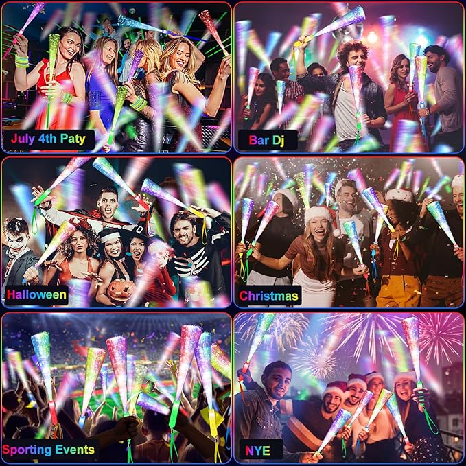 38 PCS Glow Sticks Bulk, Glow Fiber Optic Sticks, LED Light Wands, Glow in The Dark Party Supplies, Fiber Optic Wands for Weddings, Flashing LED Party Favors, Colorful Light Sticks