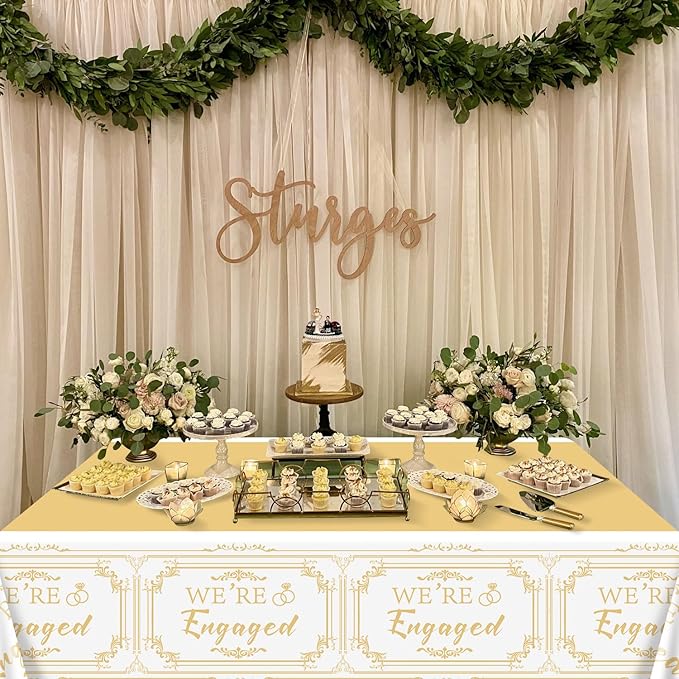 4Pcs Happy Engagement Party Tablecloths - 51 x 86.6" Engagement Birthday Decorations Table Cover, Rectangular She Said Yes Tablecloth for Wedding Party Decorations Bridal Shower Birthday Supplies