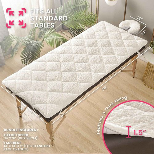 XOLLOZ Massage Sheets and Fleece Cover Bundle - 4 Set Premium Microfiber Sheets (White) & Double-Sided Fleece Massage Table Warmer - Fits All Standard Massage Tables - Stain, Oil & Wrinkle-Resistant