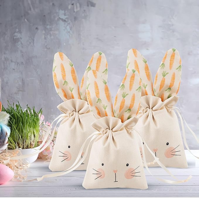 Cheerland Bunny Birthday Decoration Party Gift Bags Easter Treat Bags Bunny Favor Bag Reusable Burlap Goodie Rabbit Drawstring for Somebunny is One Kids Baby Shower Garden Tea Party Supplies Pack of 6