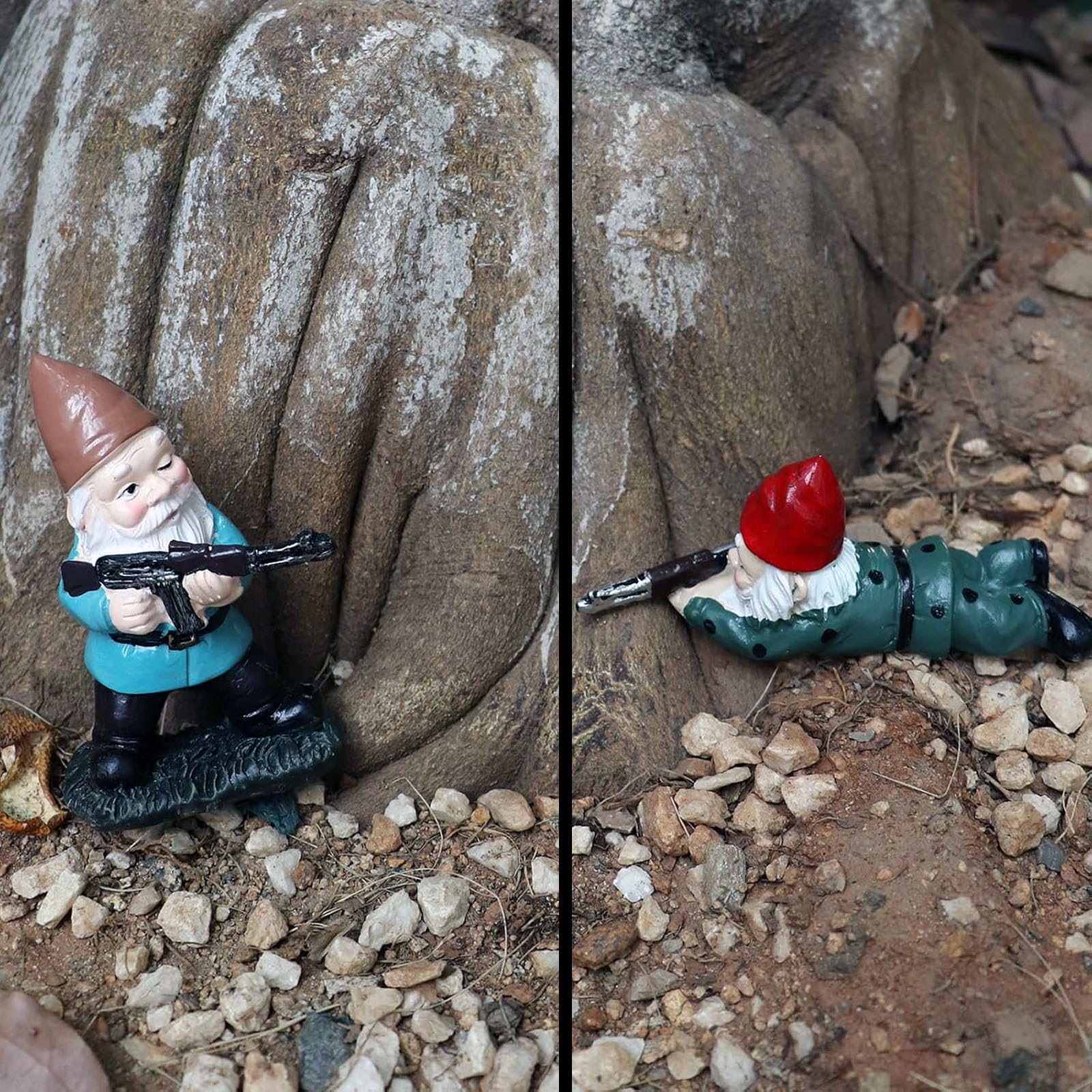 BESTJYC Garden Gnomes with Guns, 5.9in Garden Gnomes Outdoor, Military Gnome with Gun, Gnome Decorations for Yard, Indoor Outdoor Halloween Christmas Thanksgiving Gifts (3red)