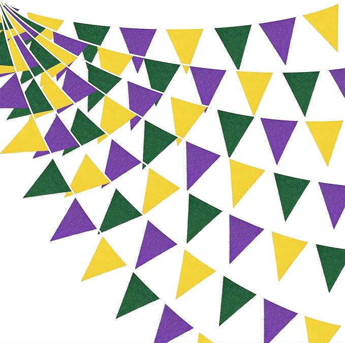 46Ft Yellow Green Purple Party Decorations Yellow Green Purple Burlap Banner Triangle Pennant Flag Linen Garland Streamers for Mardi Gras Birthday Baby Shower Rustic Spring Wedding Mardi Gras Decor