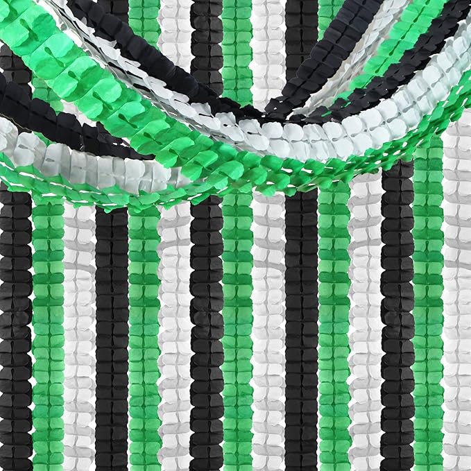 Black Green-Silver Party-Decorations Streamers Garland - 12pcs Graduation 2026 4-Leaf Clover Paper Streamer, Soccer Party Supplies Wedding Men Boys Birthday Baby Bridal Shower Banners Decor Ouruola