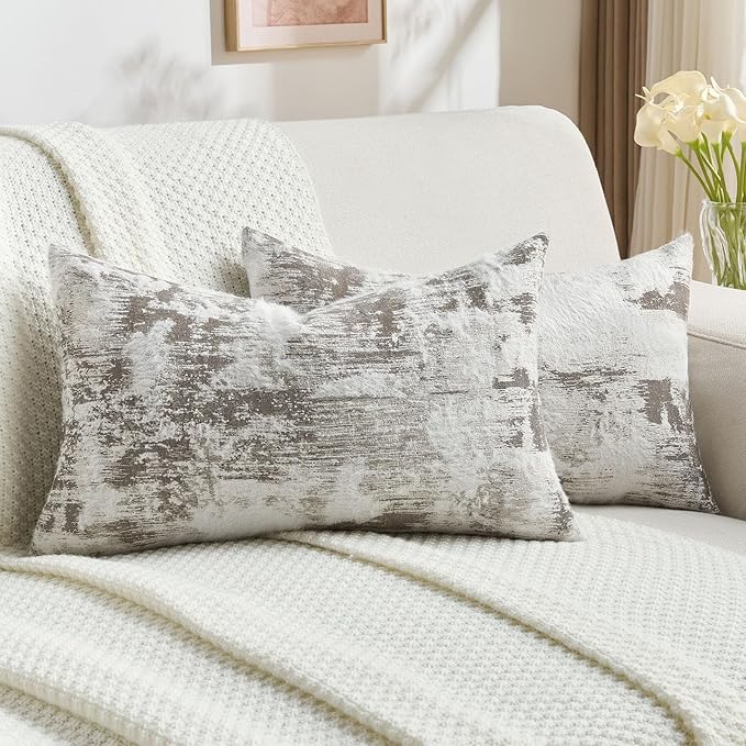 FUTEI Coffee White Decorative Throw Pillow Covers 12x20 Inch Set of 2,Soft Faux Cashmere Jacquard - Textured & Cozy Pillow Case,Modern Home Decor for Couch Bed Living Room