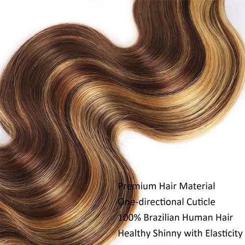 Fabimiya Water Wave P4/27 Human Hair Bundles 14 16 18 Inch Unprocessed Brazilian Virgin Hair Bundles P4/27 Human Hair Quick 11A Weave Hair Extension