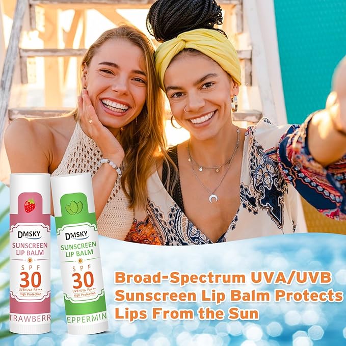 DMSKY SPF 30 Lip Balm Bulk 32 Pack, Sunscreen With Broad Spectrum UVA/UVB Protection, Travel Size Sunblock
