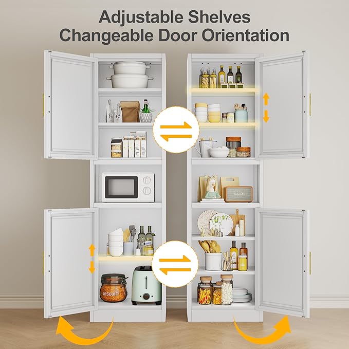 Tall Narrow Storage Cabinet 66.93" H Tall Bathroom Cabinet Metal Pantry Cabinets, 4 Adjustable Shelves for Kitchen, Home Office, Living Room, Dinning Room (20 inches Wide White)