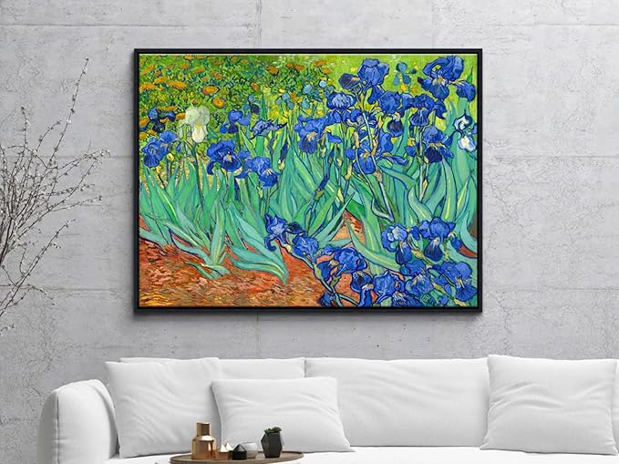 Wieco Art Framed Wall Art Irises by Van Gogh Famous Flowers Oil Paintings Reproduction Large Canvas Prints Modern Canvas Prints Artwork Pictures on Canvas for Wall Decor Black Frame