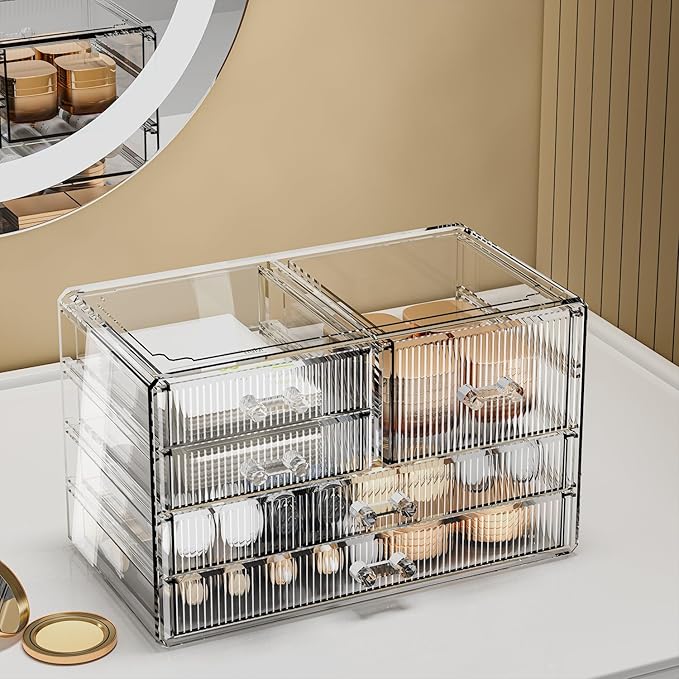 ZHIAI Stackable Storage Drawers, Acrylic Bathroom Counter Organizer Clear Makeup Organizers for Vanity, Kitchen Cabinets, Bathroom, Undersink, Home Organization and Storage (5 Drawers, Pattern E)