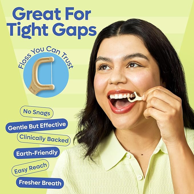 SmartLifeco Eco-Friendly Dental Floss Picks (50ct) - Flossers Made with Straw Wheat, Superior Anti-Shred Thread for Tight Gaps, Tooth Pick Stick for Adults, Soft on Gum & Teeth, Vegan, Mint