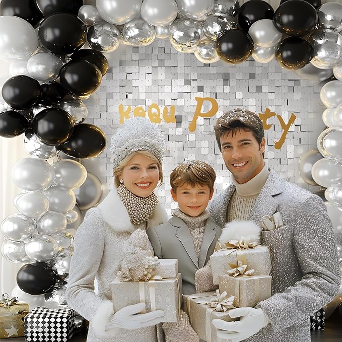 Shimmer Sequin Wall Backdrop Panels, 12pcs DIY Party Decor for Wedding, Birthday, Graduation, Anniversary, Engagement, Holiday & Home Decoration (Silver)