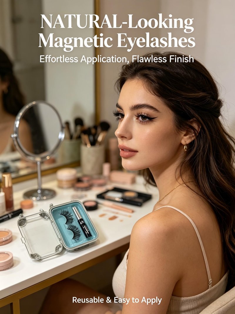 Amzmam Magnetic Eyelashes Natural Look,Magnetic Eyelashes and Eyeliner Kit,Natural Magnetic Lashes,Waterproof, Long Lasting, Easy Apply. (Black-10)