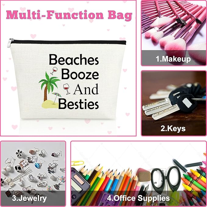 Mxrymvu Beach Gifts for Women Friends Makeup Bag Beach Lover Gifts Cosmetic Bag Funny Vacation Gift Seaside Themed Pouch for Women Besties Birthday Christmas Graduation Present Travel Makeup Pouch