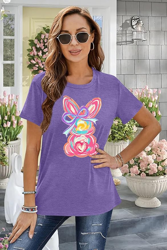 LAZYCHILD Women Easter Teacher Shirts: Funny Treat All with Kindness T-Shirt Bunny Rabbit Tee Tops