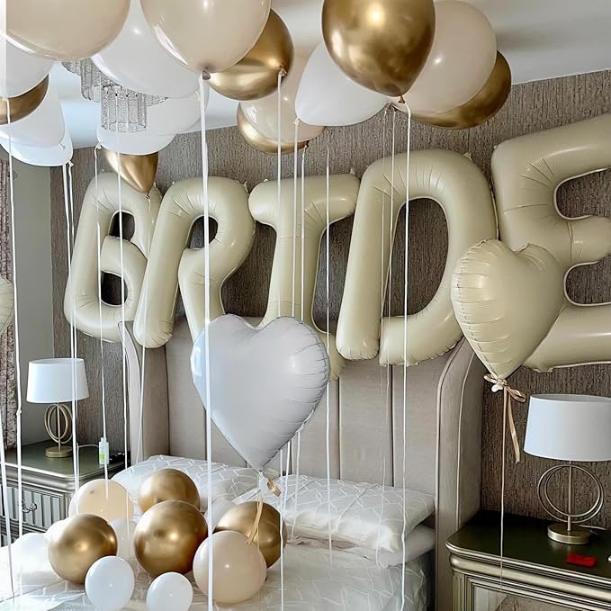 40 Inch Beige BRIDE Balloons,Cream White Sand Bride Foil Balloon for Wedding Bachelorette Party Decorations