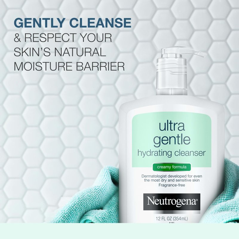 Neutrogena Ultra Gentle Hydrating Facial Cleanser, Non-Foaming Face Wash for Sensitive Skin, Gently Cleanses Face Without Over Drying, Oil, Soap & Fragrance-Free, 12 fl. oz
