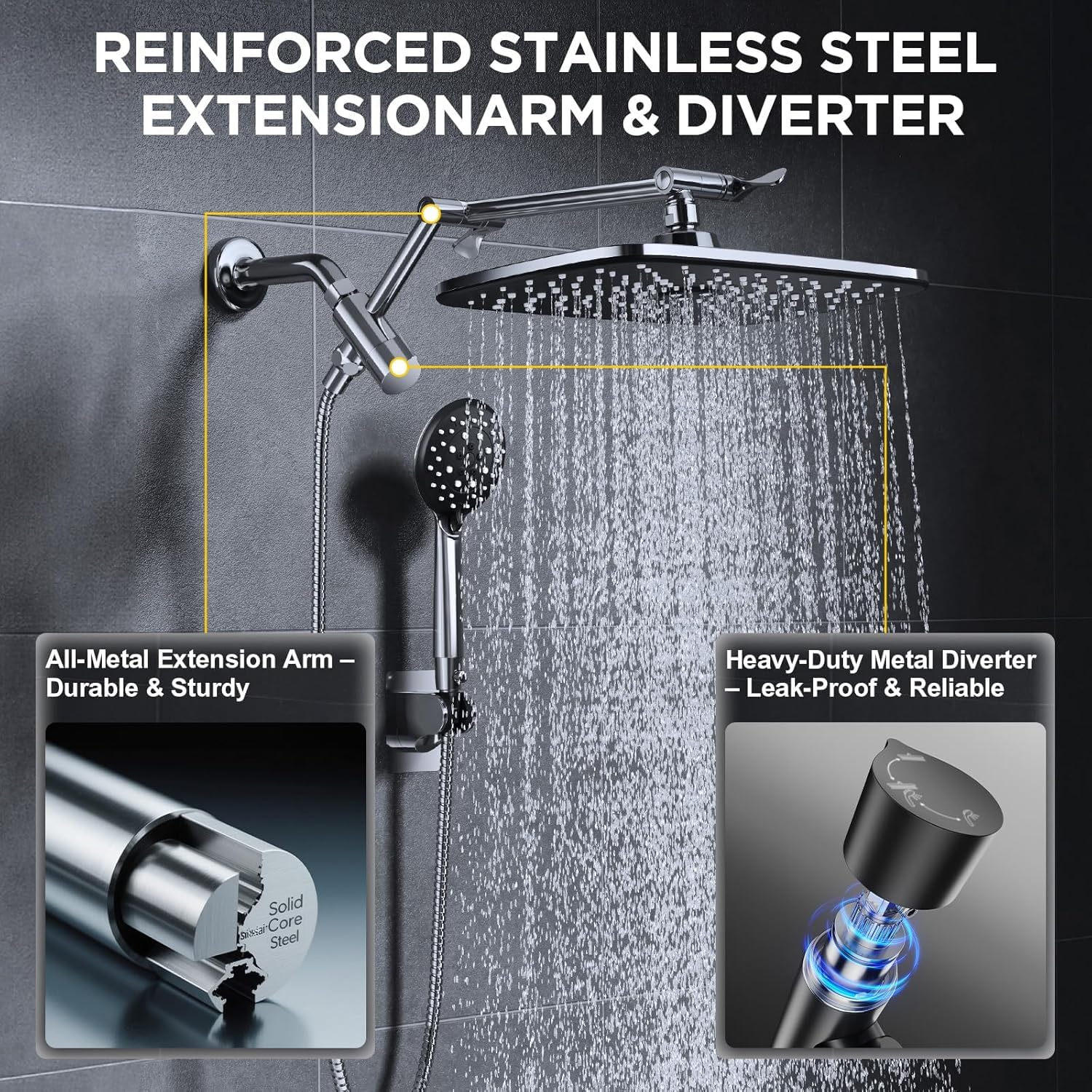 Veken 12" Wide High Pressure Rain Shower Head with Handheld