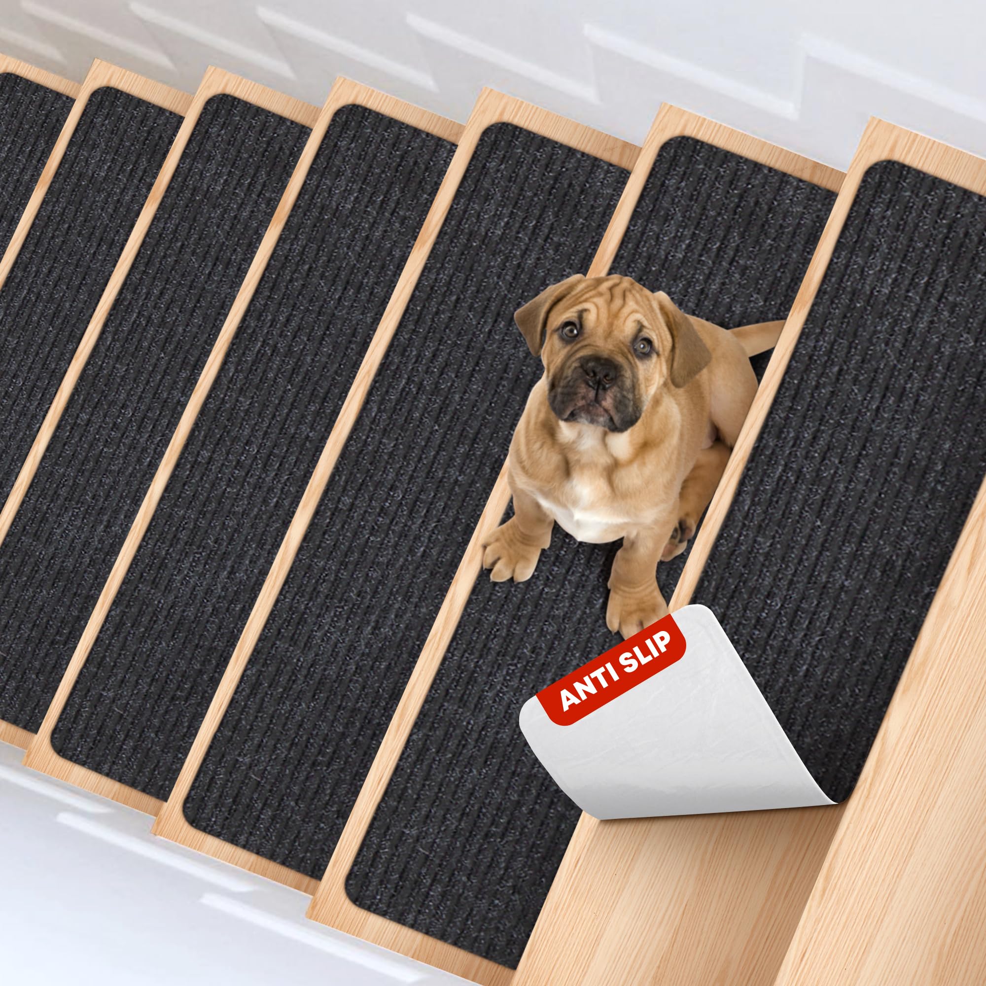 MBIGM Carpet Stair Treads for Wooden Steps, Black, 8 x 30 in, 15 Pack