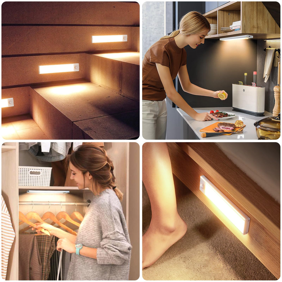 6 Pack Under Cabinet Lights Wireless, 32 LED Motion Sensor Light Indoor Rechargeable Magnetic Closet Lights Battery Operated, Under Counter Lights for Kitchen, Wardrobe, Stairs, Warm Light