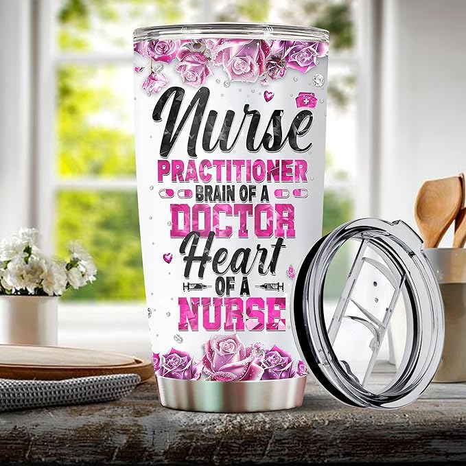 Personalized Gifts For Nurse Practitioner Female 20oz Insulated Stainless Steel With Lid Christmas Birthday Mother's Day Valentine Tumbler Coffee Mug Travel Cup Gift For Wife Women Mom