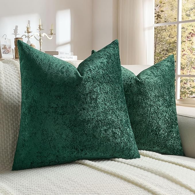 FUTEI Christmas Dark Green Flannel Throw Pillow Covers 24x24 Inch Set of 2,Soft Dimensional Textured European Cushion Cases,Modern Home Decor for Couch Living Room