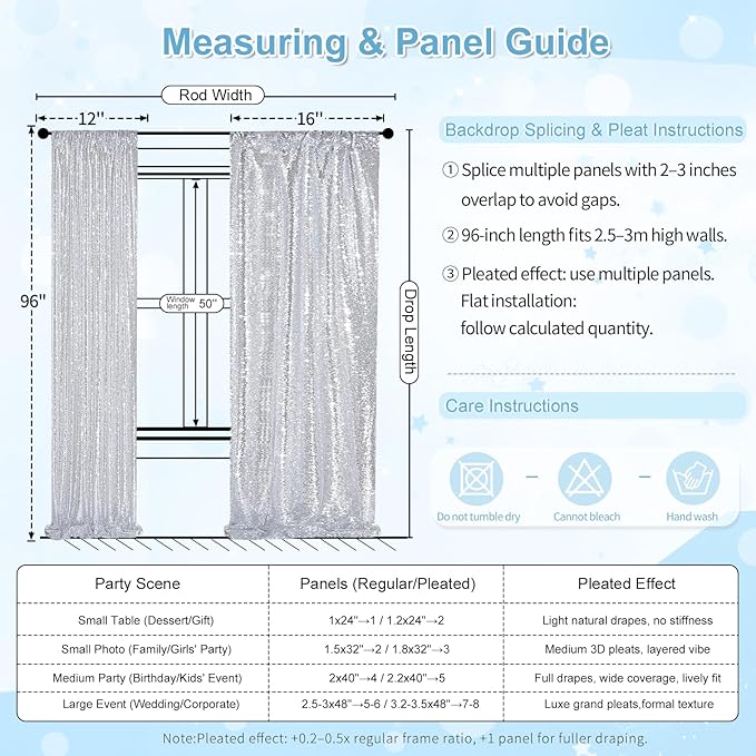 Silver Sequin Backdrop 2 Panels 2FTx8FT Christmas Party Backdrop Curtains Glitter Photo Background for Wedding Baby Shower Stage Decorations