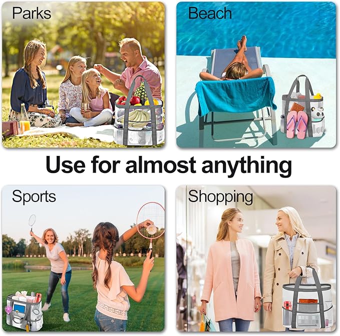 Mesh Beach Bags for Family - Women Beach Tote Bag for Toys, Towels, Travel Vacation Cruise Essentials