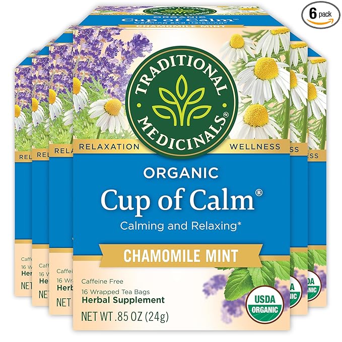 Traditional Medicinals Tea, Organic Cup of Calm, Calming & Relaxing with Chamomile Mint, 96 Tea Bags (6 Pack)