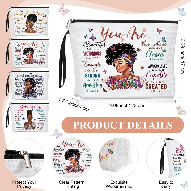 Roowest 40 Pcs Black Women Gifts Bulk Makeup Bag with Inspirational Compact Mirrors, Funny Small Travel Cosmetic Gifts for Vbs Back to School Teacher Students Black Women