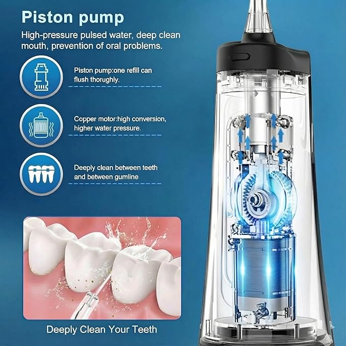 Cordless Water Flosser for Teeth – 300mL Large Tank, 9 Pressure Levels, LED Display, USB-C Rechargeable, IPX7 Waterproof Dental Oral Irrigator for Home & Travel (Black)