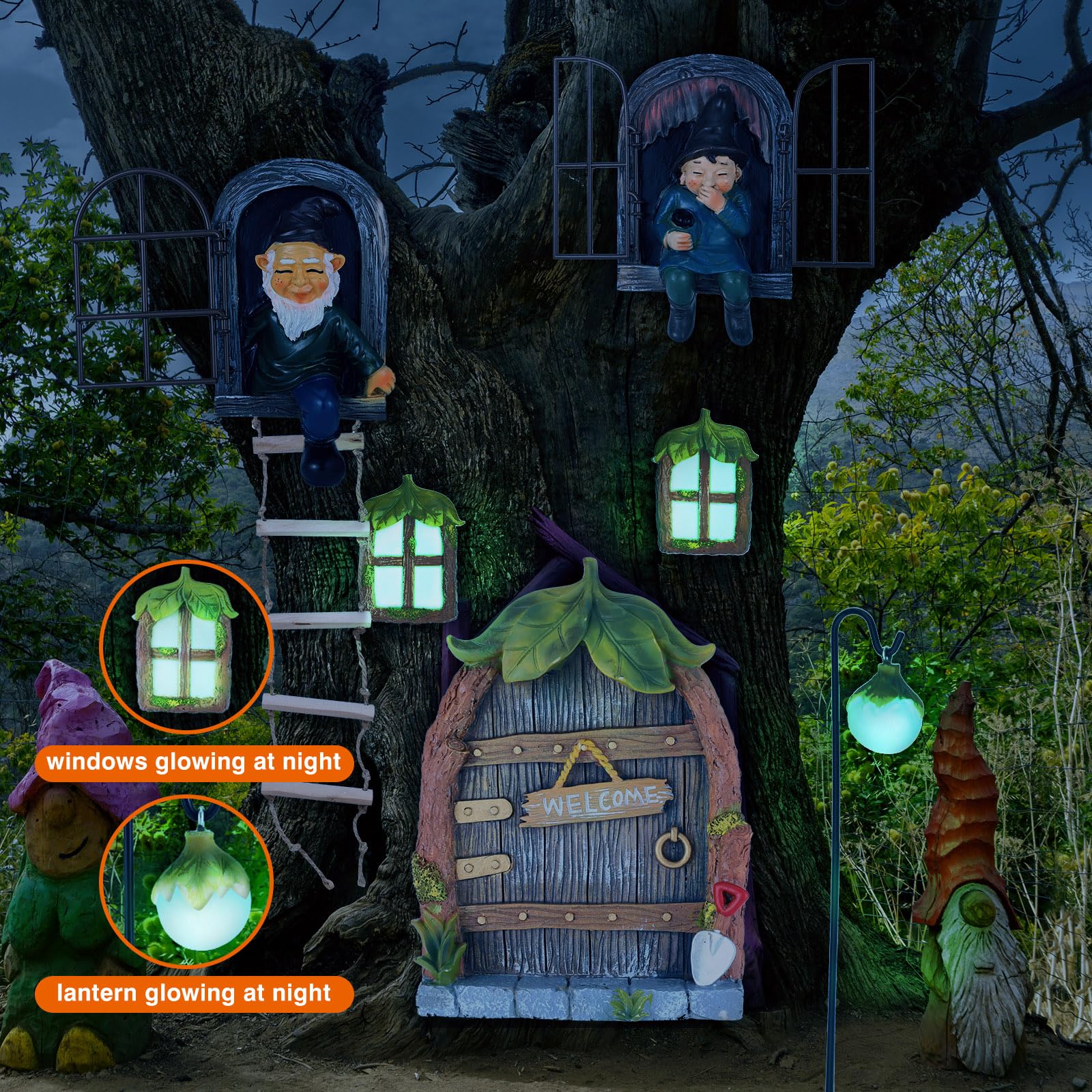 Czlotyh 7 Pcs Fairy Garden Accessories Tree Hugger Gnome Statue Tree Faces