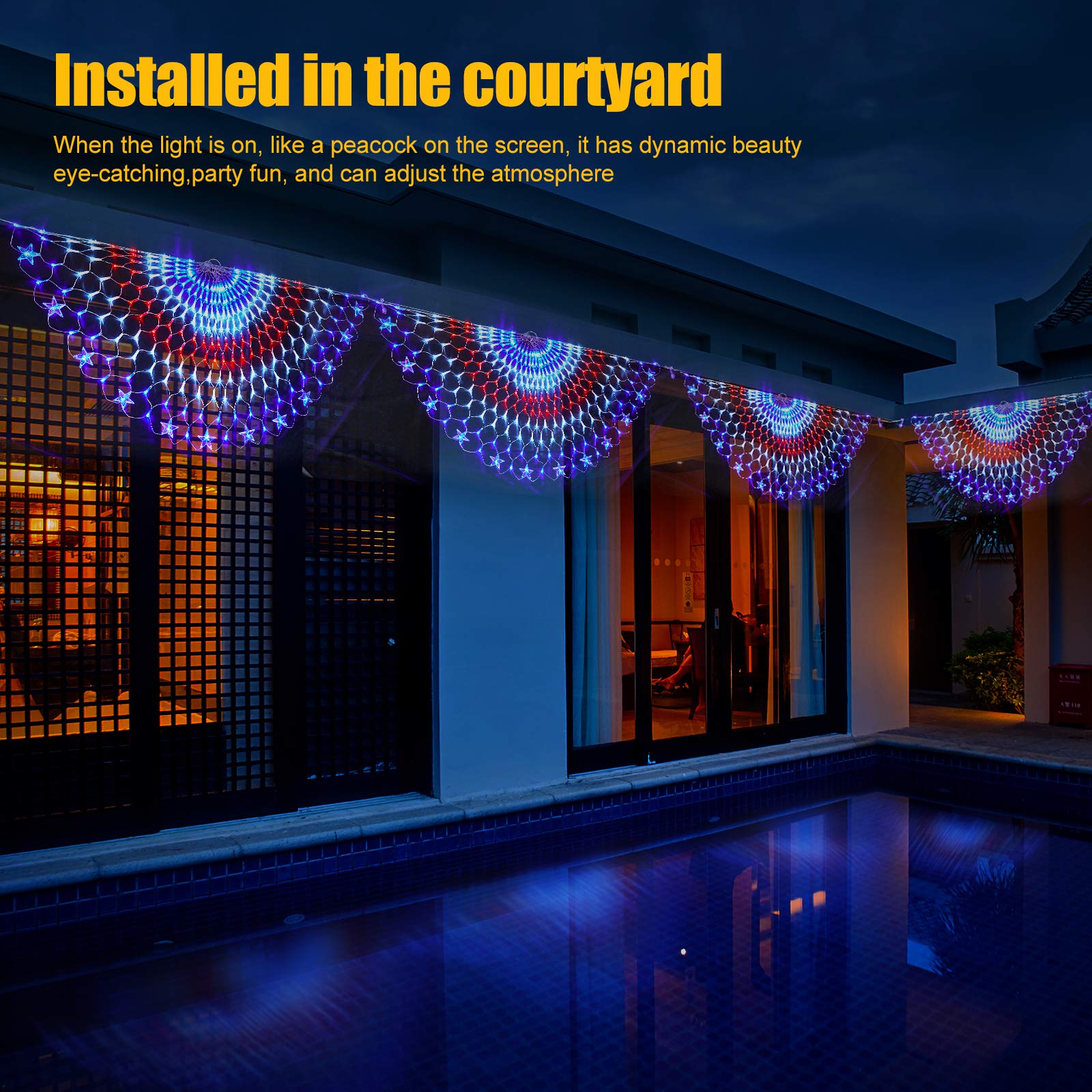 DDMY American Flag Lights 4th of July Lights with 243 Super Bright LEDs Waterproof Patriotic Flag Net Light of The United States for Memorial Day/4th of July Independence Day/Yard/Garden Decor