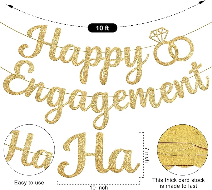 Happy Engagement Banner, Engagement Party Decorations, Engaged Banner Sign for proposal Wedding Decor Bridal Shower Bachelorette Party Decorations