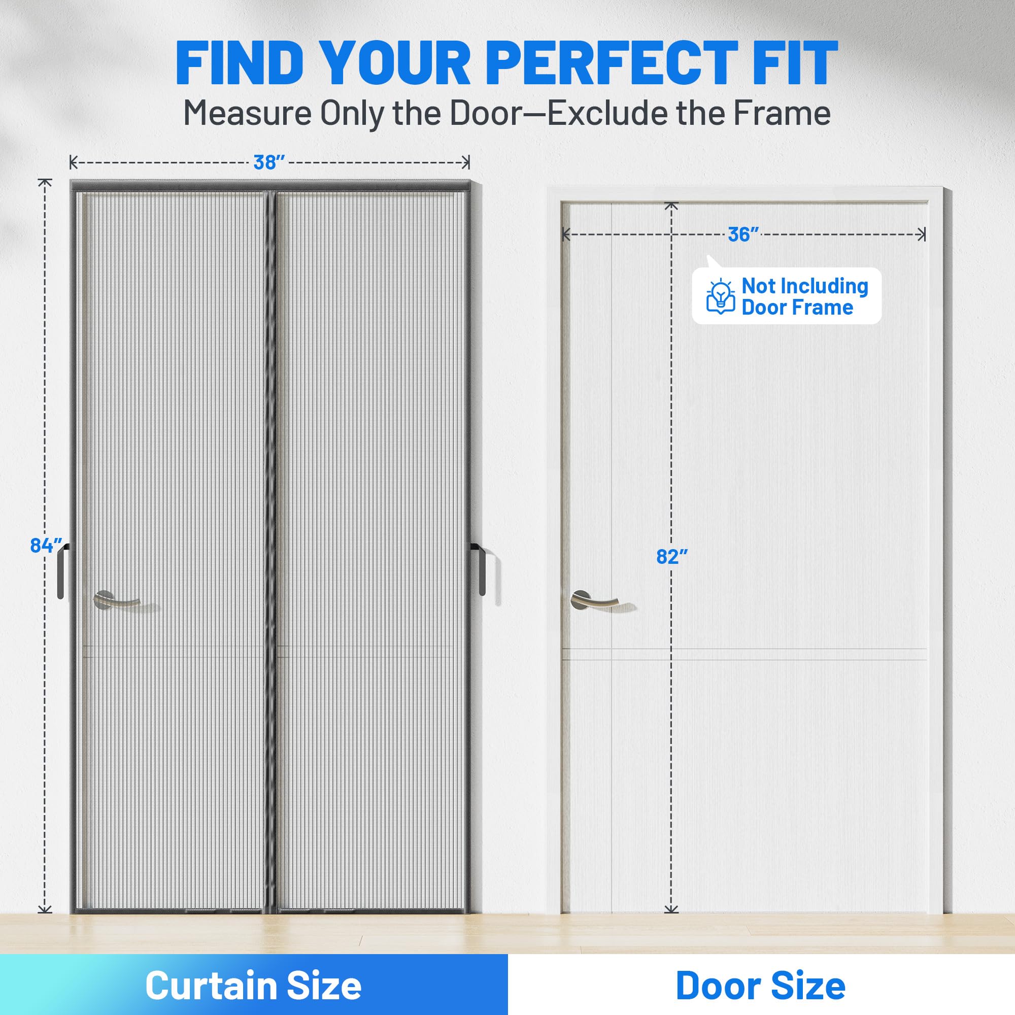 Heavy Duty Magnetic Screen Door Mesh - Auto-Sealing Hand-Free Door Net Screen with 50 Magnets, Pet & Kid Friendly, PET Fine Mesh Doors Screens Keep Bugs & Mosquitos Out Fits Front Doors Size 36” x 82”