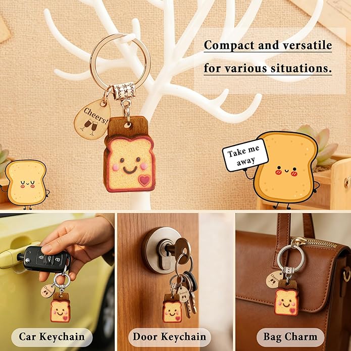 Cute Toast Keychain for Girls, New Beginnings Gifts for Best Friend as Next Chapter Stuff, Cute Love Engagement Housewarming Birthday New Job Gifts for Coworker Couple Bestie Sister Parents