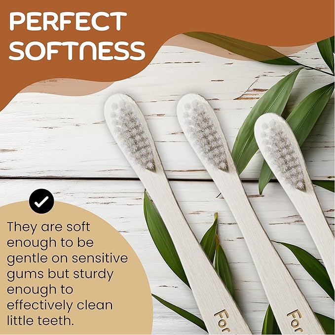 Oral Aid Bamboo Toothbrushes for Kids, Bamboo Handle, Eco-Friendly Kids Bamboo Toothbrush Set, Soft Bristle, Biodegradable Packaging, 4 Pack
