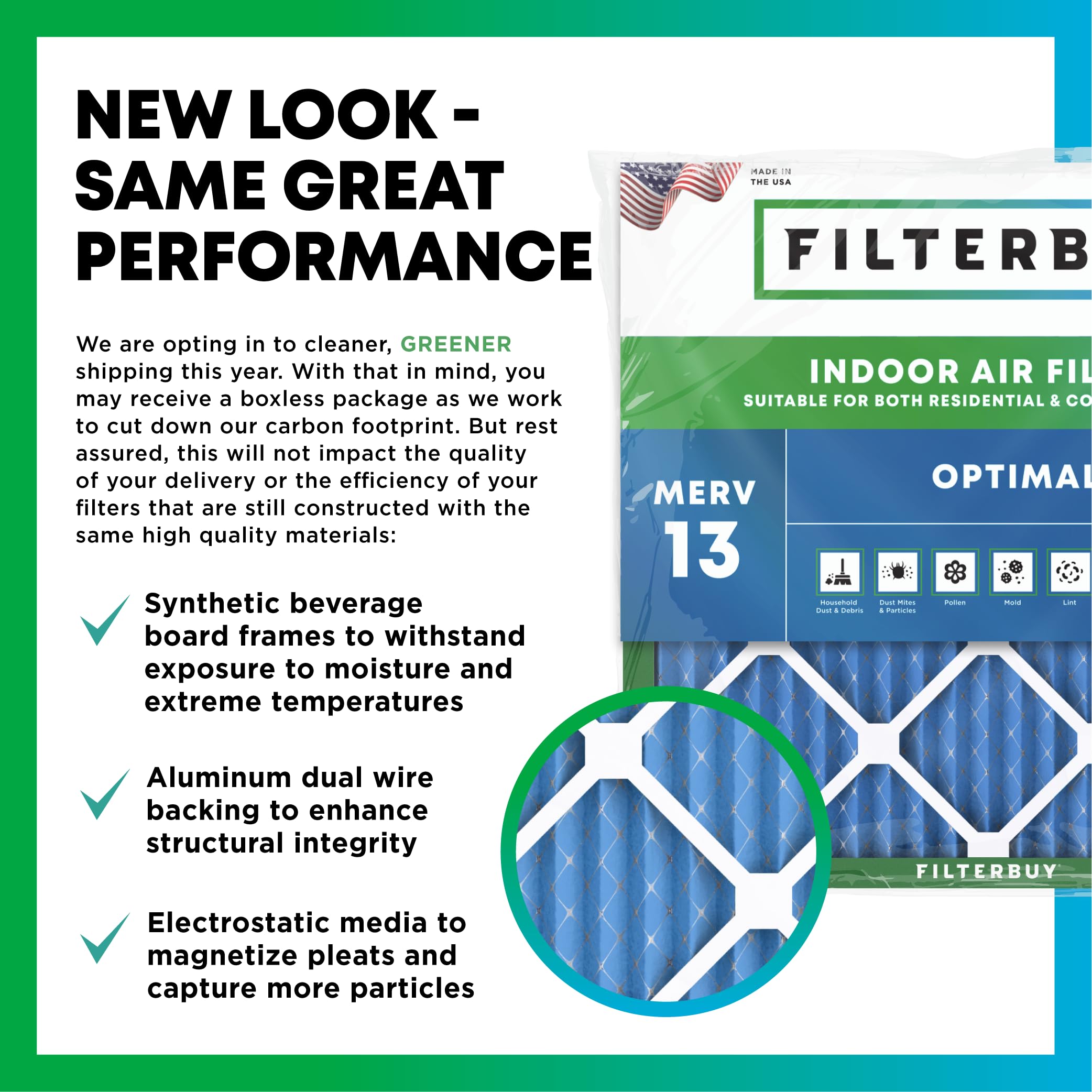 Filterbuy 20x25x4 Air Filter MERV 13 Optimal Smoke & Allergy Defense (2-Pack), Electrostatic Pleated HVAC AC Furnace Filters Replacement, Made in USA (Actual Size: 19.50 x 24.50 x 3.63)