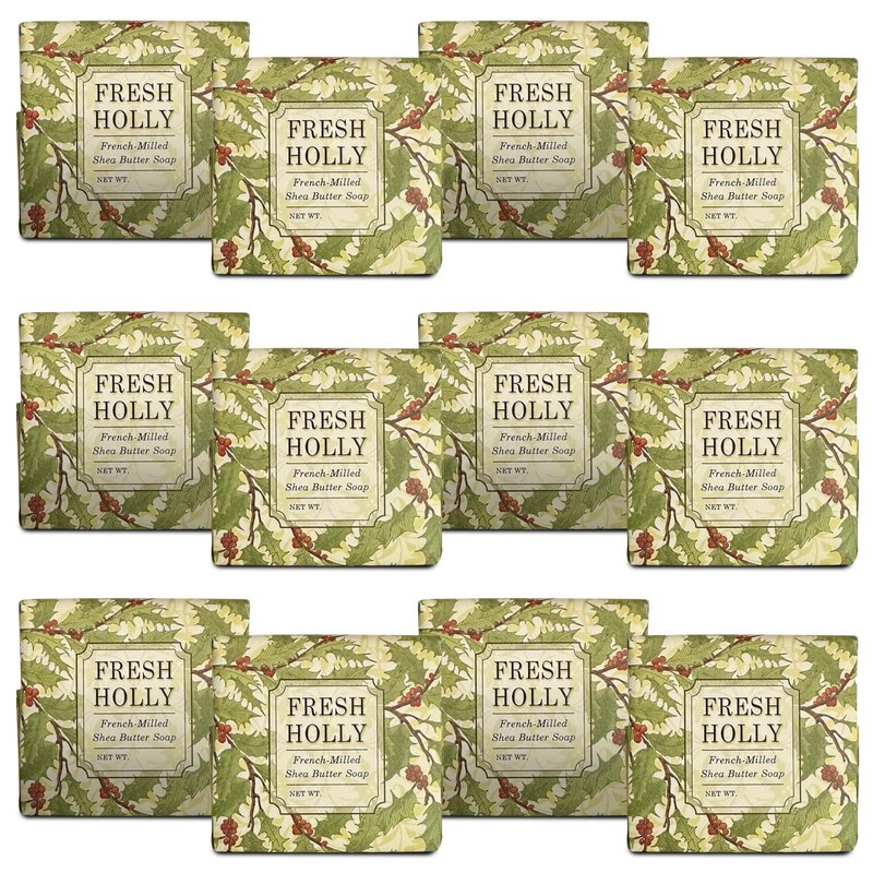 Greenwich Bay Mini Botanical Soap Bars – 12 Pack 1.9 oz Each – Individually Wrapped Guest Soaps for Airbnb, Spa, Travel, Bath – Travel Size Bar Soap Set, Fresh Holly