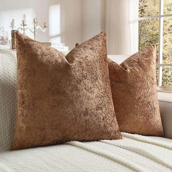 FUTEI Dark Brown Flannel Throw Pillow Covers 26x26 Inch Set of 2,Soft Dimensional Textured Euro Pillow Shams,Modern Home Decor for Couch Living Room