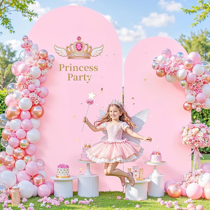 Baby Pink Arch Backdrop Covers - 6.6FT, 5FT Spandex Fitted Wedding Arch Stand Covers Round Top Chiara Stretchy Arch Backdrop Cover for Wedding Birthday Party Decoration