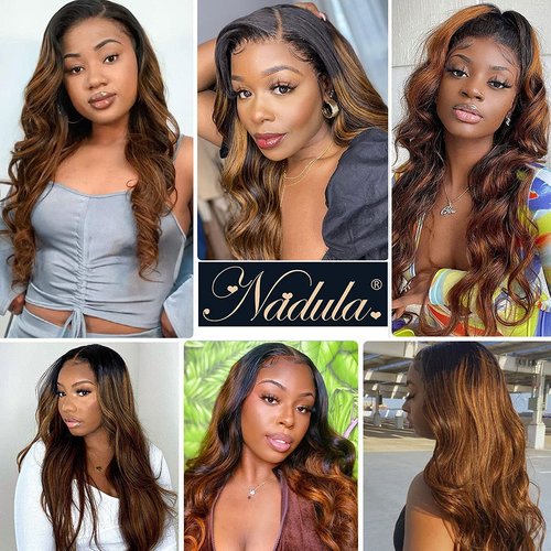Nadula 12A Highlight Brown Ombre Body Wave Human Hair Weave 1 Bundle 20inch,Balayage Colored Brazilian 100% Remy Human Hair Wavy Bundles Extensions Blonde #FB30 Color