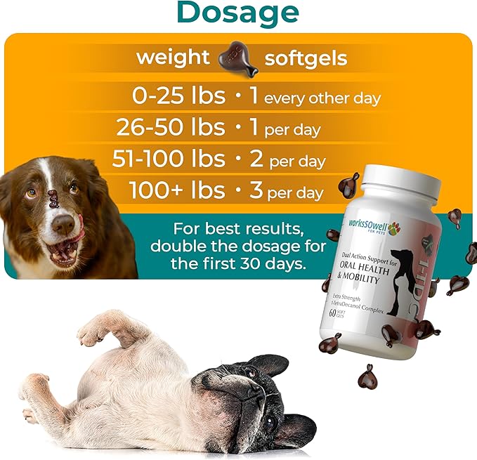 1TDC WorksSoWell Dual Action Joint Supplement for Dogs & Cats - Hip and Joint Supplement for Large Breed & Small Breed - Also Great for Oral Health - Muscle & Stamina Recovery & Arthritis - 60ct