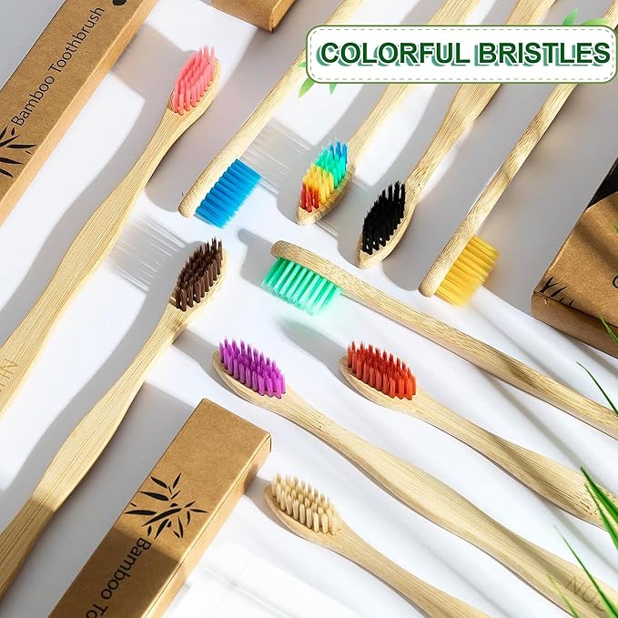 Bamboo Toothbrushes 10 Pack,Soft Toothbrushes for Adults,Plastic Free Toothbrush,Soft Bristled,Travel Tooth Brush,Eco Friendly Toothbrush,BPA Free,Natural Bamboo Tooth Brush(10 Colors)
