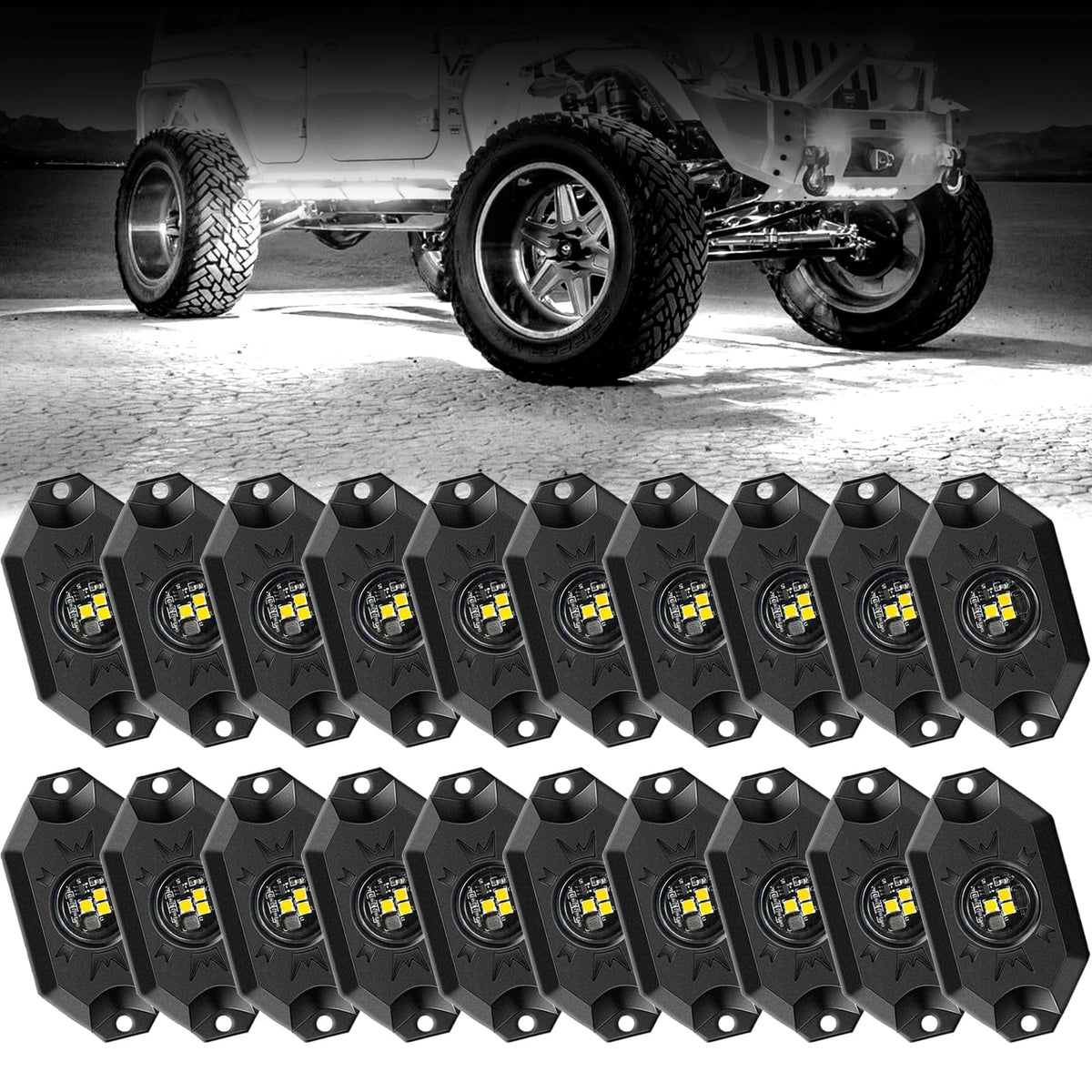 Hovano LED Rock Lights White 20Pods 6000K Waterproof LED Neon Underglow Light for Truck Car ATV UTV SUV Off Road Boat High Power